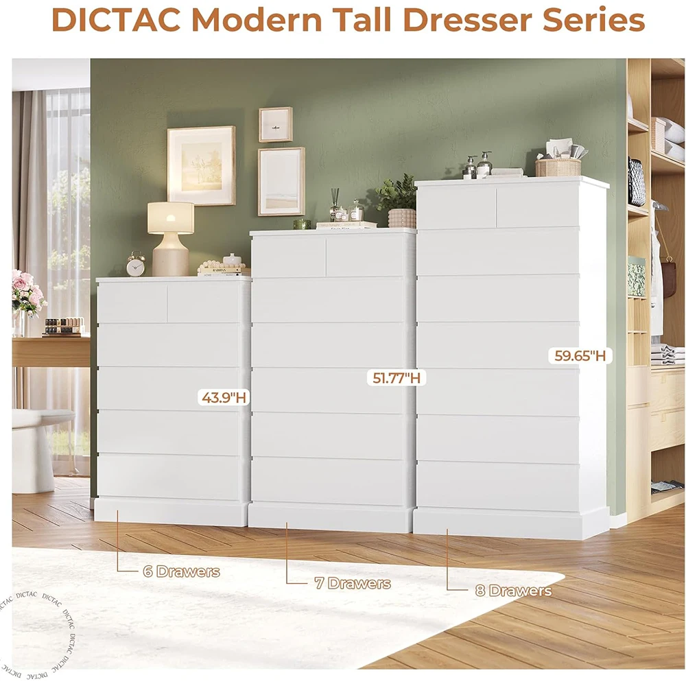 product nu deco white modern wood panel tall dresser 596 8 drawers bedroom chest storage cabinet closet organizer hallway-1
