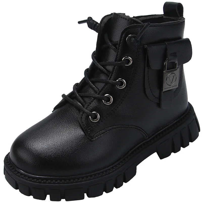 Fashion Short Winter New Boys' Korean Versatile Boots Kids Simple in Black  Light Weight Shoes for School Girls