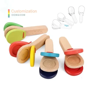 Percussion Instrument Children's Wooden Baby Handle Educational Toy Castanet Clapper Peg Hammer Flapping Soundboard for Kids