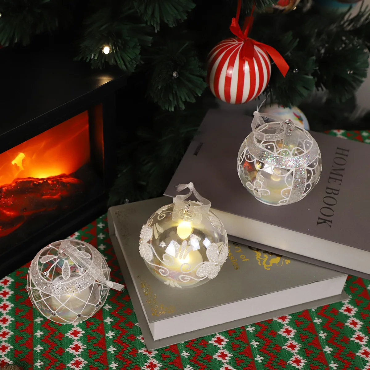 Wholesale led hanging glass bauble tealight holder 8 cm clear glass hand made christmas glass baubles ball with glitter for sale