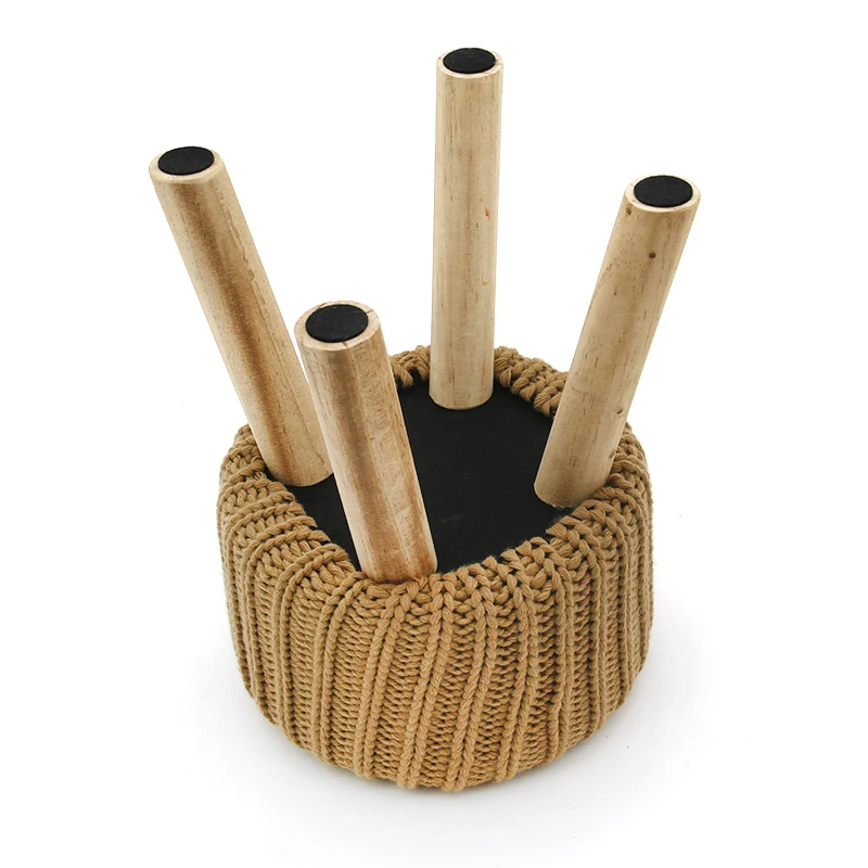 Adorable Colorful Low Stool With Wooden Leg Cute Chair Footstool Knit Ottoman