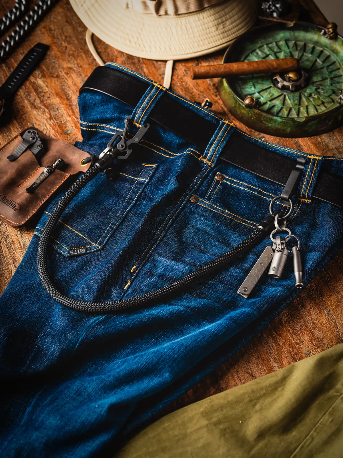 Titanium hook, braided rope, wallet chain for men