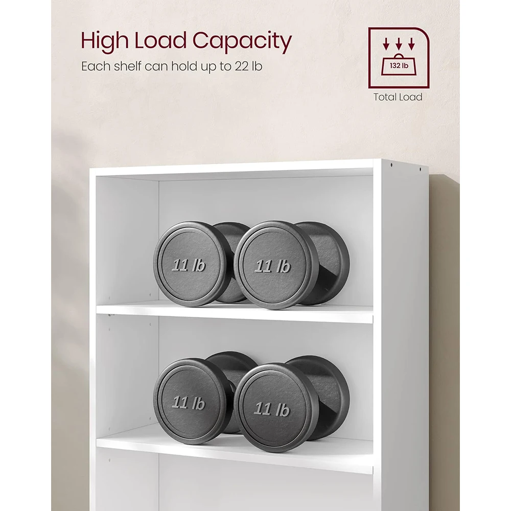 product contemporary 5 tier wooden bookshelf with open storage 94x236x528 inches for living room home office dining room cloud white-5