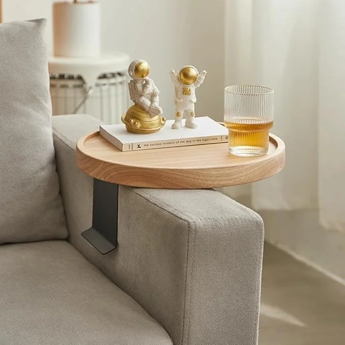 Sofatisch,Couch-armlehnen-tablett,Sofa-armlehnen-clip-tisch,Passend Für Holz-sofa-armlehnen,Rundes Tablett Für Zuhause,Getränke,Fast Food,Obst