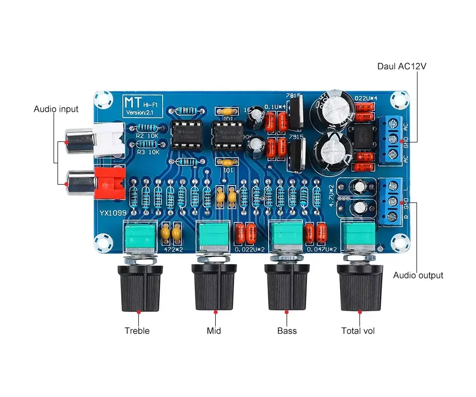 Home Amplifier Preamplifier Volume Tone Treble Midrange Bass NE5532 Op ...