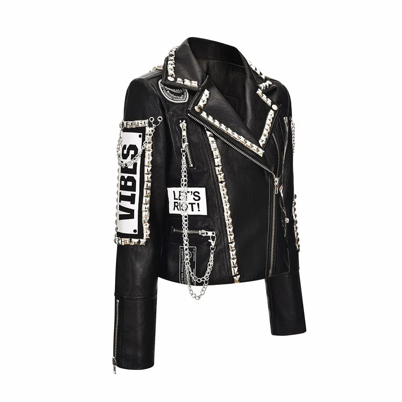 Punk Women's Jacket - Spiked Color Block Biker Rock Rivets