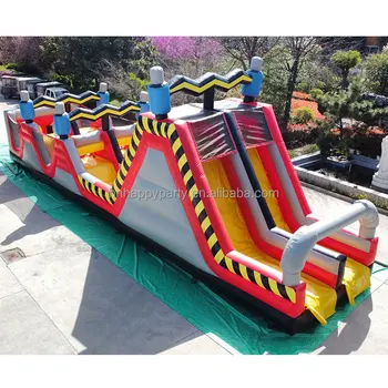 Commercial 18OZ PVC inflatable ninja warrior obstacle course with slide equipment for kids and adults