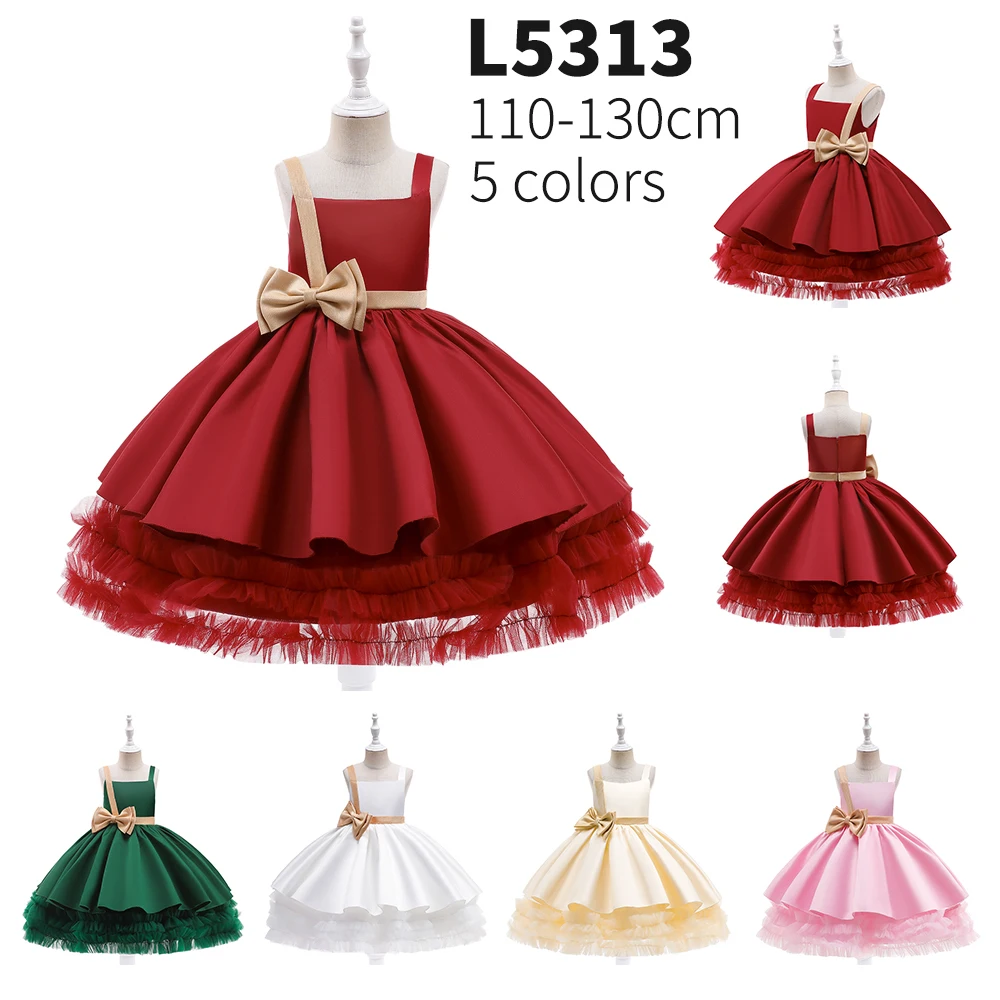 Fsmktz Wholesale Flower Girls Wedding Party Frock Stain Big Bow