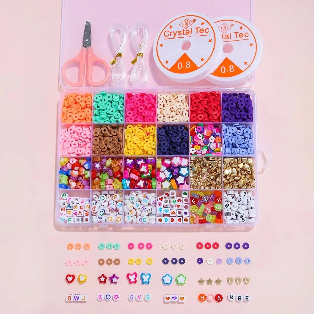 12 Colors 4000pcs DIY Ceramic Loose Bead Set 6mm Flat Round Polymer Clay Beads Kit for Jewelry Bracelet Necklace Making