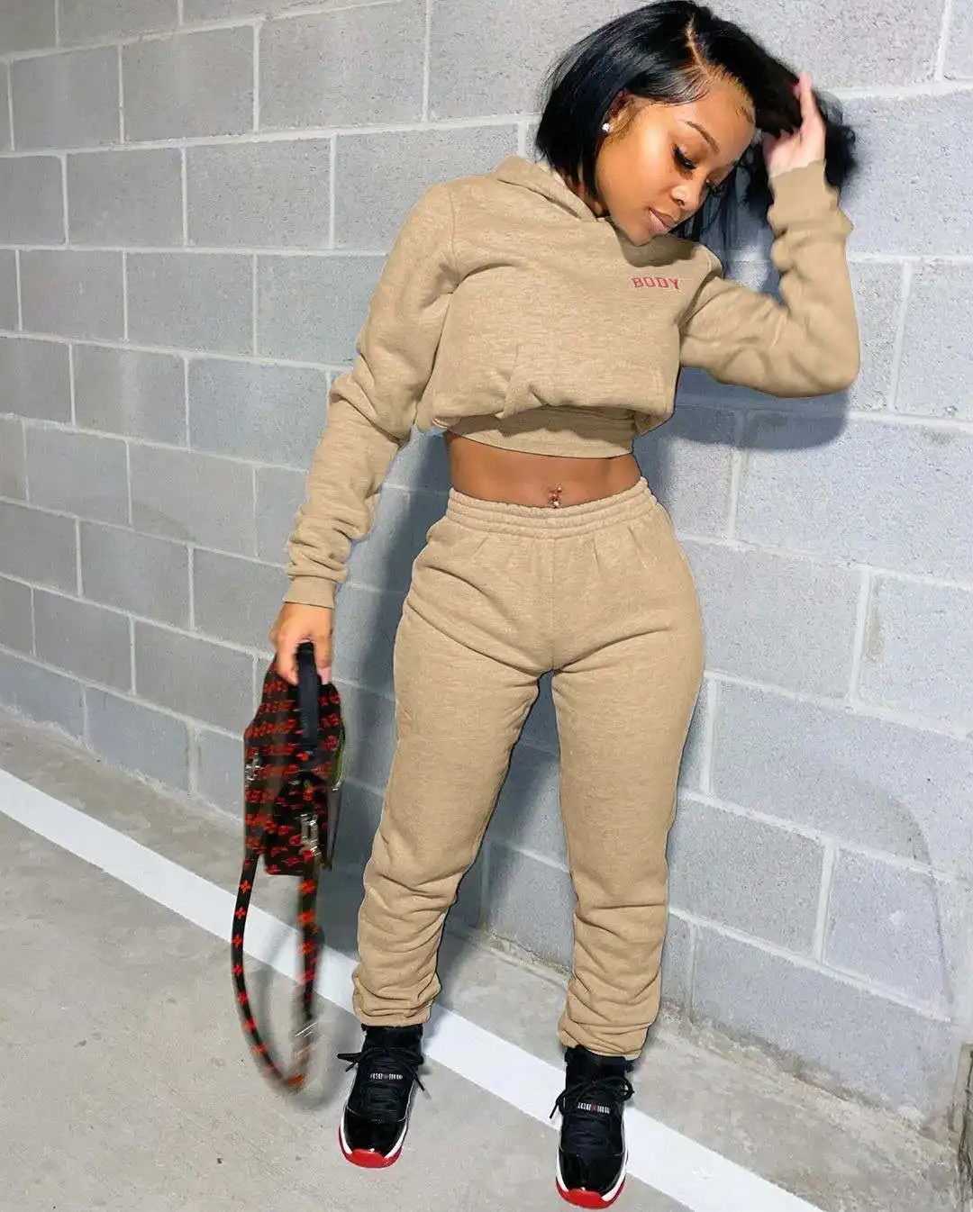 Womens Joggers 2 Piece Crop Top