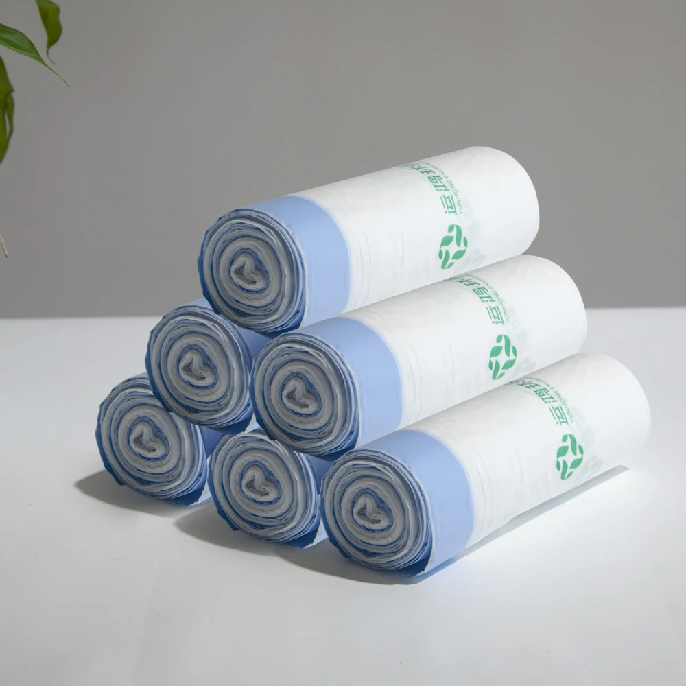 Изготовление на заказ прочный кукурузный крахмал полиактидный биоразлагаемый контейнер бытовые мусорные пакеты со шнурком