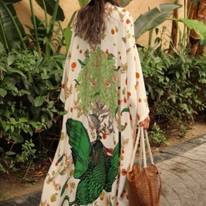 JSN New Arrival Print Long Sunscreen Cardigan Women's Swimsuit Outside a Bikini Smock Cover up