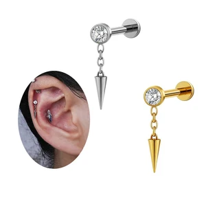 Flat Back Earring Dangle Lip Ring Labret Piercing Jewelry  Stainless Steel Tragus Helix Piercing Fashion Earring Women Men