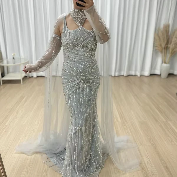 mermaid winter wedding dresses Ivory Long Sleeve Cape Lace Mermaid Wedding Dress with Appliques, White-Nude / 20