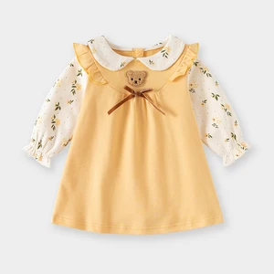 2026 New Summer Girls' Long Sleeve Pure Cotton Print A-type Two-piece Set Children's Fashion Dress