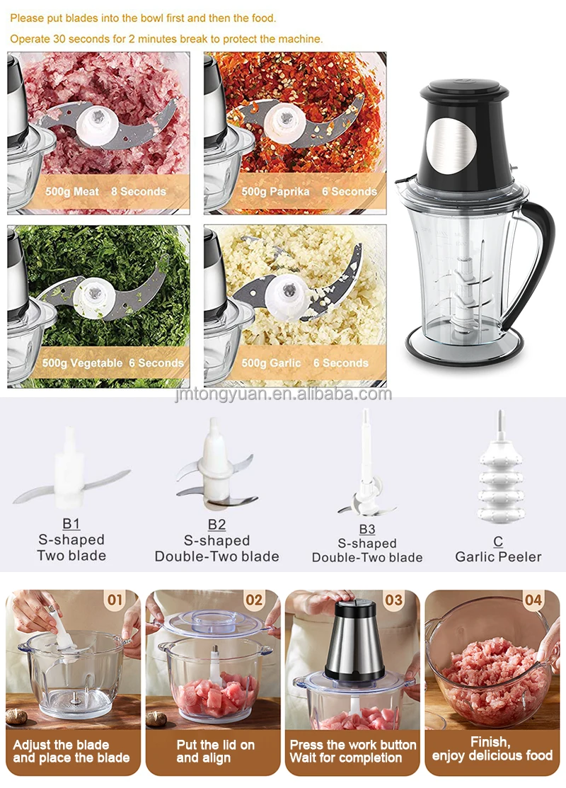 Kitchen Tool Mini Food Processor Meat Grinder With 1.5l Plastic Jar