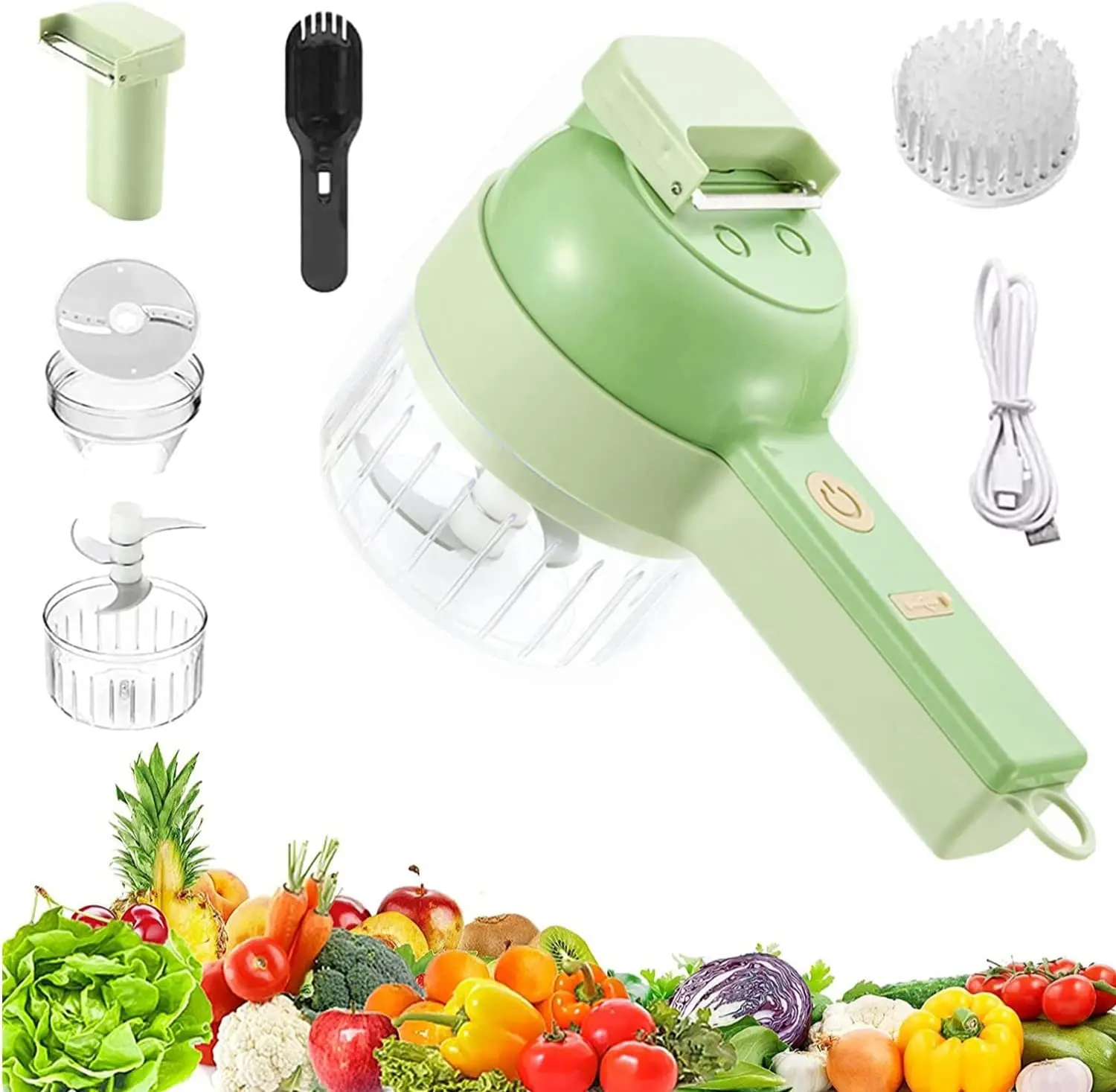 4 In 1 Handheld Electric Vegetable Cutter Set Durable Chili Vegetable  Crusher