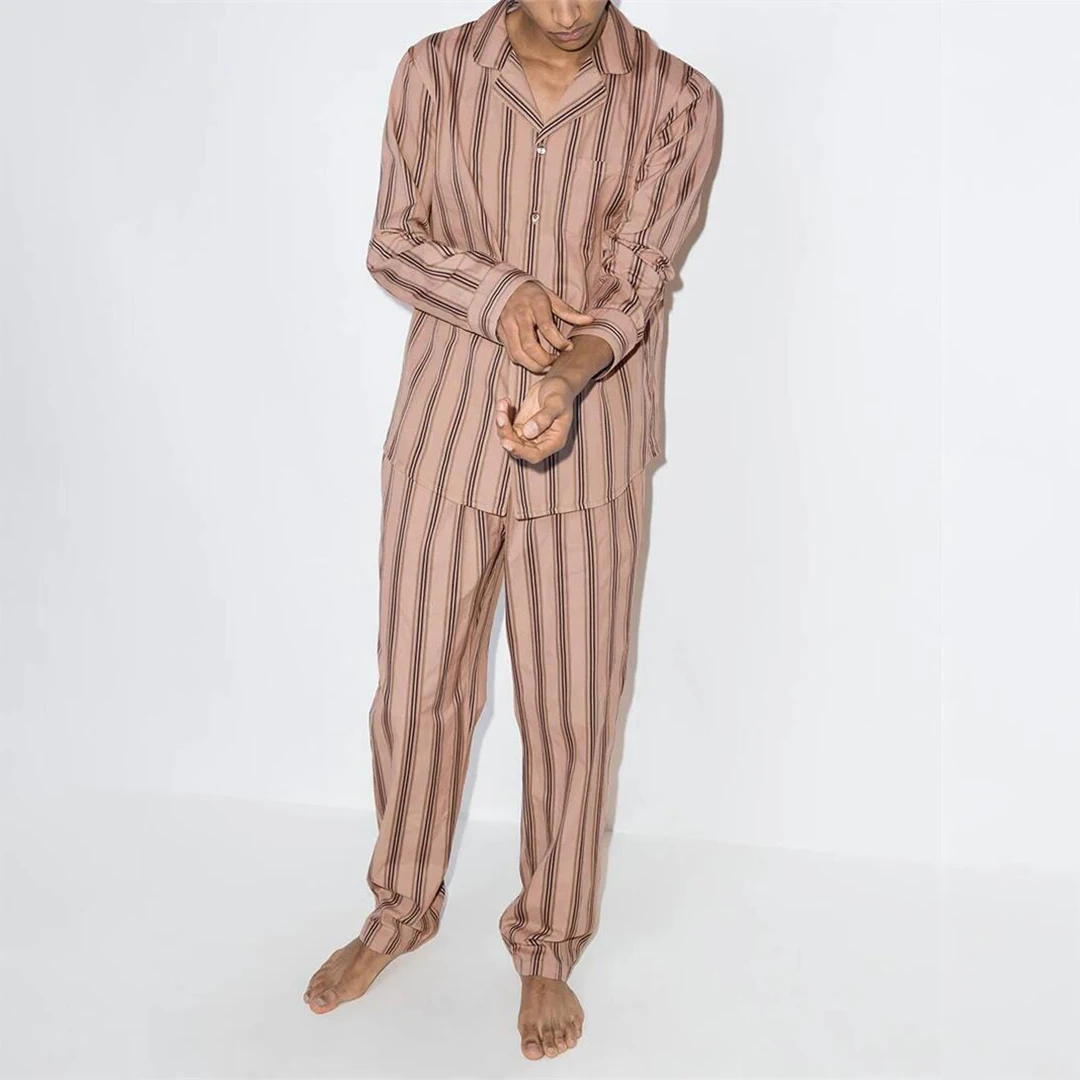 High Quality Buttoned Striped Set Wholesale Custom 2020 Winter Cotton Men's Sleepwear