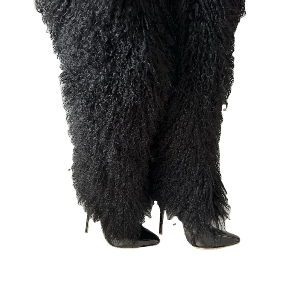 Customized Color Women 12CM Heel Boots Luxury Warmful Real Mongolian Fur Boots
