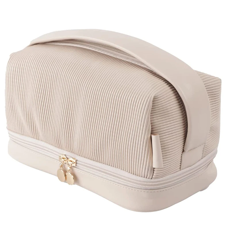 Ladies Large Capacity Makeup Organizer Pouch Travel PU Leather Cosmetic Bag