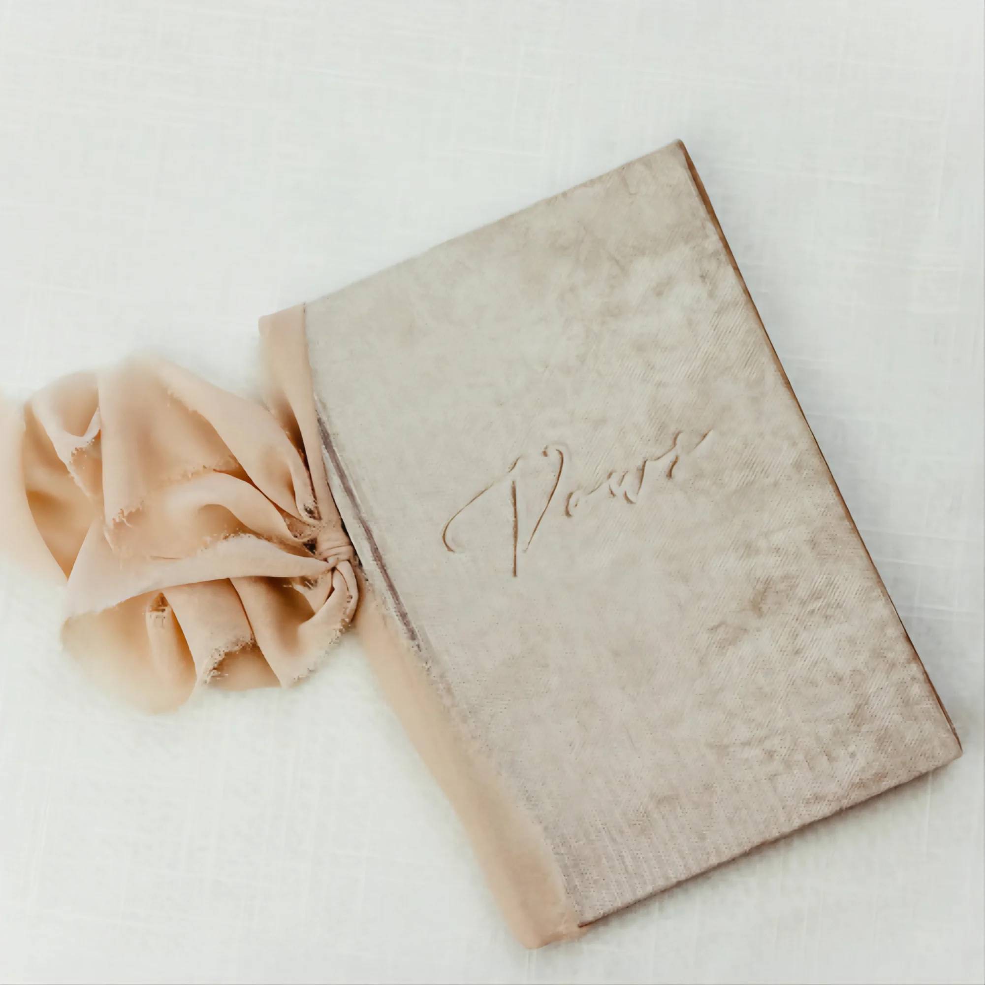 Custom Debossed Velvet Cover Vow Book for Wedding With Silk Ribbon