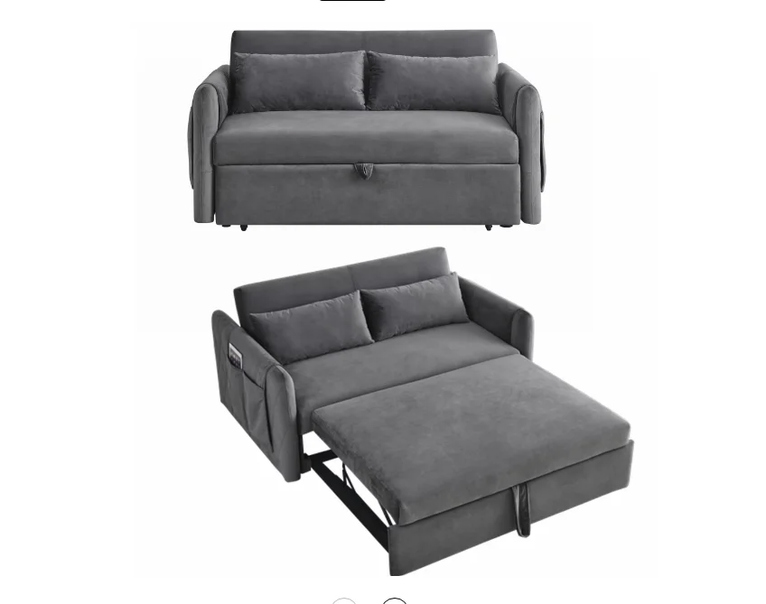 57" Modern Convertible Sofa Bed With 2 Detachable Arm Pockets,Velvet