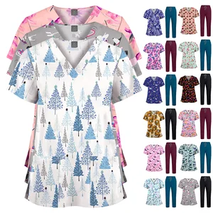 Hot Selling New Printed Hand Washing Clothes Solid Color Pants Set Nurse and Doctor Scrubs Sets Hospital Clinic Scrubs Uniform