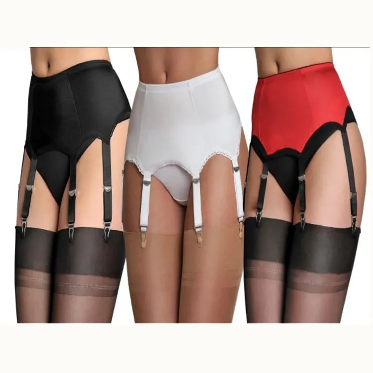 Reggicalze all'ingrosso signora nera sexy donna lingerie sexy reggicalze in rete con sei fermagli in metallo set di reggicalze_voghion.com