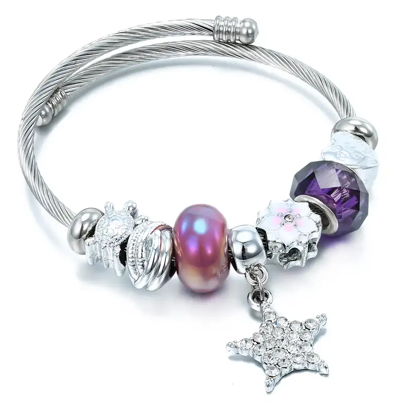 Stars European Beads With Rhinestones For European Charm Bracelets Celestial