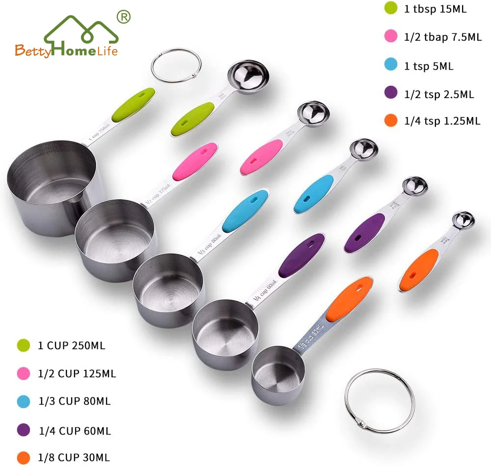 Set Of 10 Nesting Metal Measuring Cups Spoons Set With Soft Touch ...