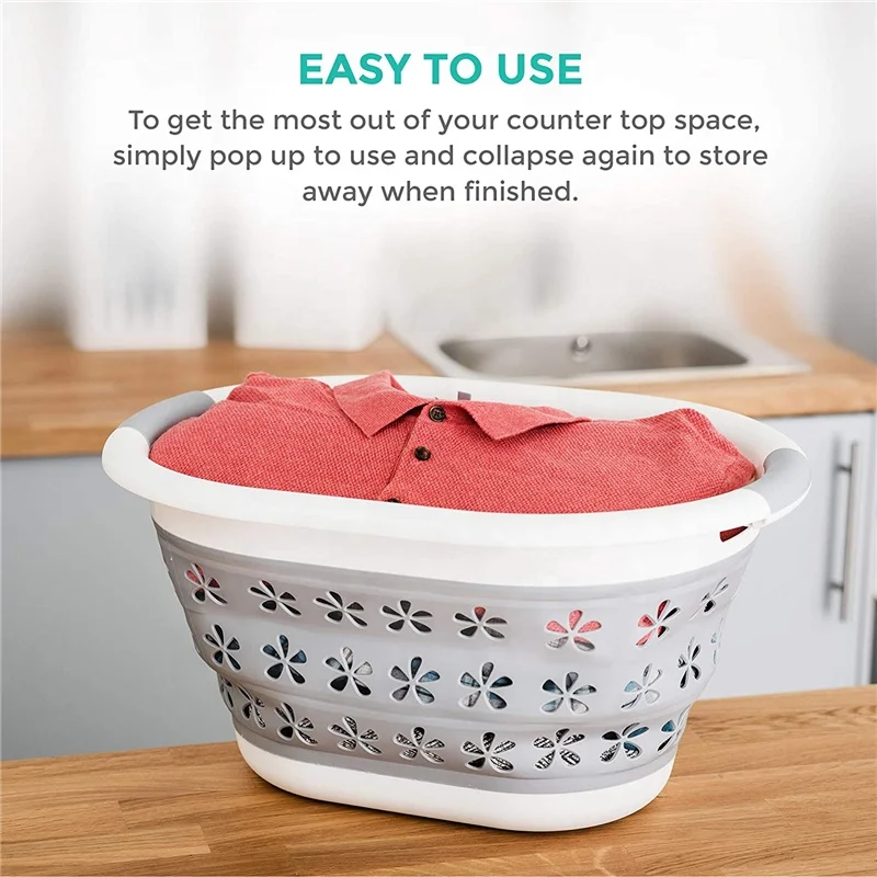 White And Gray Collapsible Space Saving Laundry Basket Foldable Pop Up Storage Container Buy 