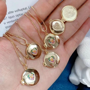 Brass Heart Shape Photo Box DIY Jewelry Can Open Locket Pictures Charm Pendant Gold Plated Jewelry