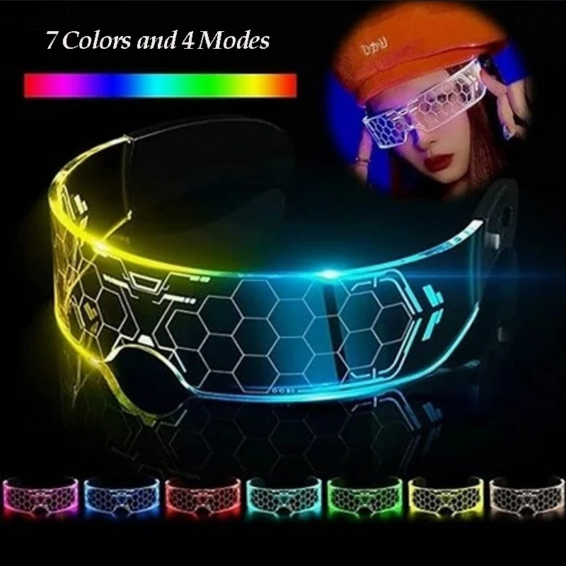 Cyberpunk Lunettes Lumineuses À Led 7 Couleurs, Verres De Visière Cyberpunk Lunettes Lumineuses À Led 7 Couleurs, Verres De Visière