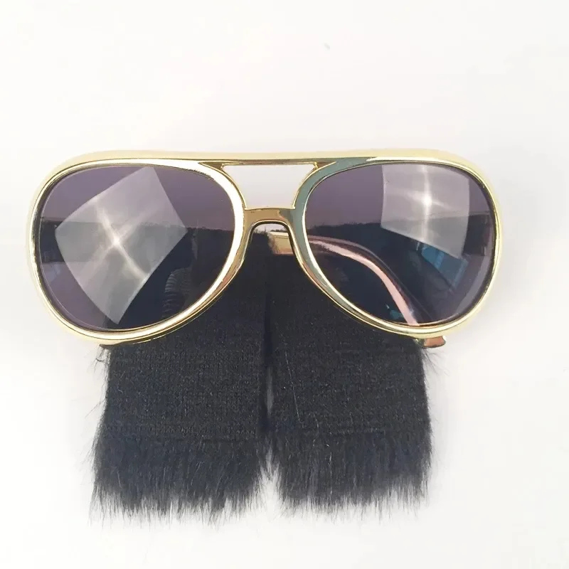 Party Hot Sell Gold Frame Classic Glasses with Sideburns Costume Sunglasses Funny With Hair
