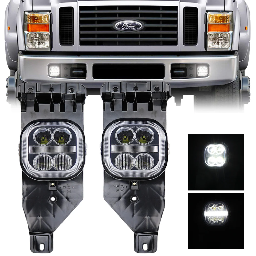2Pcs LED Bumper Fog Light Driving Lamps White DRL Fit for Ford F250 F350 F450 2005 2006 2007 Model