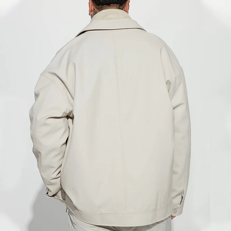 leather jacket Shacket Plus Size Leather Button Jacket Man_voghion.com