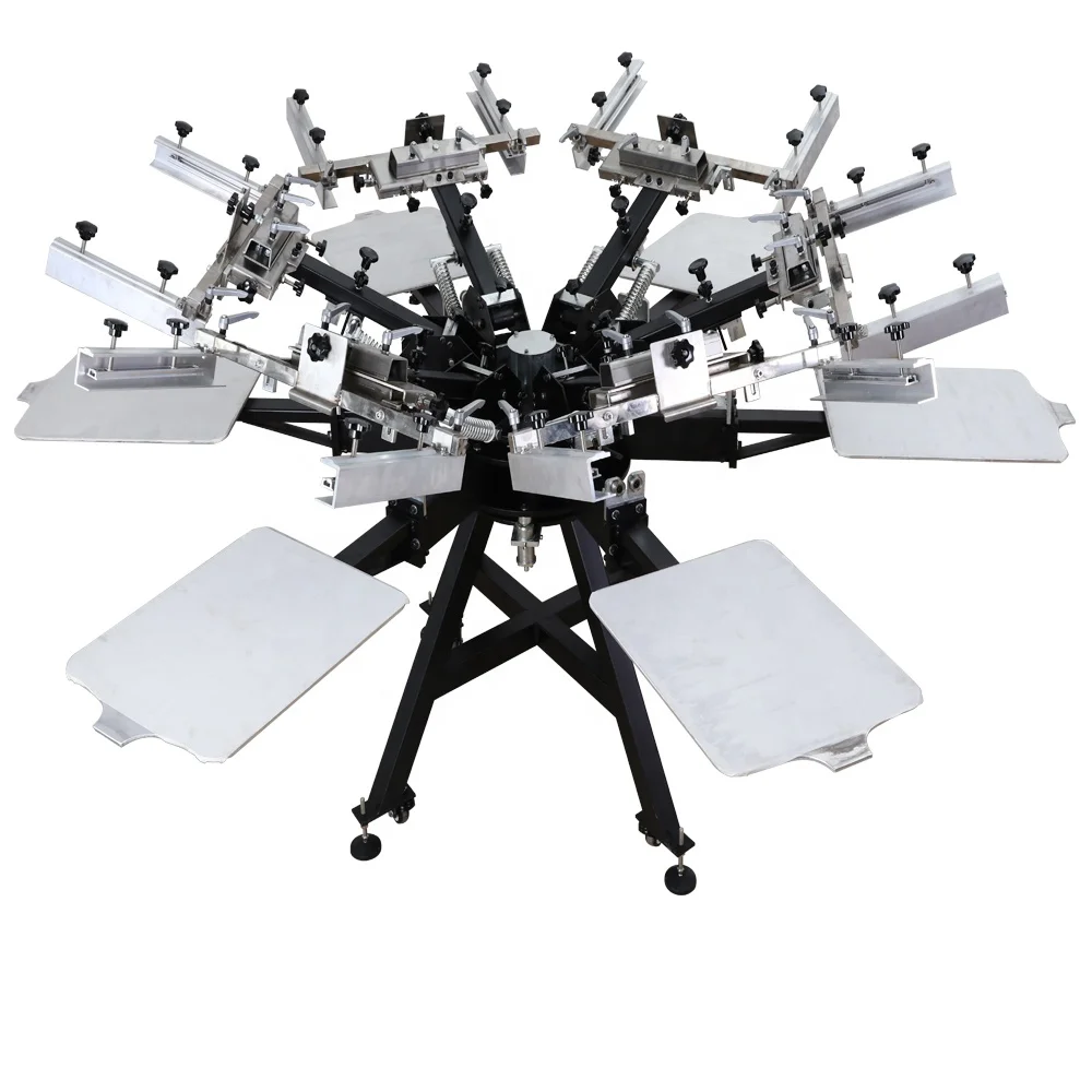 product 12 color 12 station manual mirco registration screen printing machine for clothing pure cotton t shirt-5
