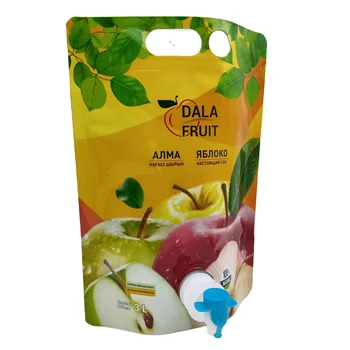 Custom stand up pouch Portable  Beverage Juice bag with Handle Aluminum Juice bag with Tap Bag in box 5L