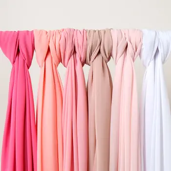 Wholesale Summer Women's Solid Color 75D Pearl Chiffon Long Scarf 85 Colors 180*90cm - Malaysian Muslim Headscarf, Bubble Style