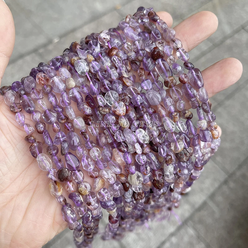 JD 6-8mm Purple Ghost Quartz Tumbled Stone Chip Beads Irregular Shaped  Healing Crystal Loose Beads for Jewelry Making