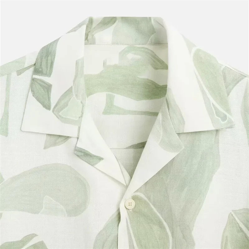 TAOP&ZA 2025 Spring New Men's Fashion Casual Print Slim Straight Comfortable Lapel Short Sleeve Shirt 5679306