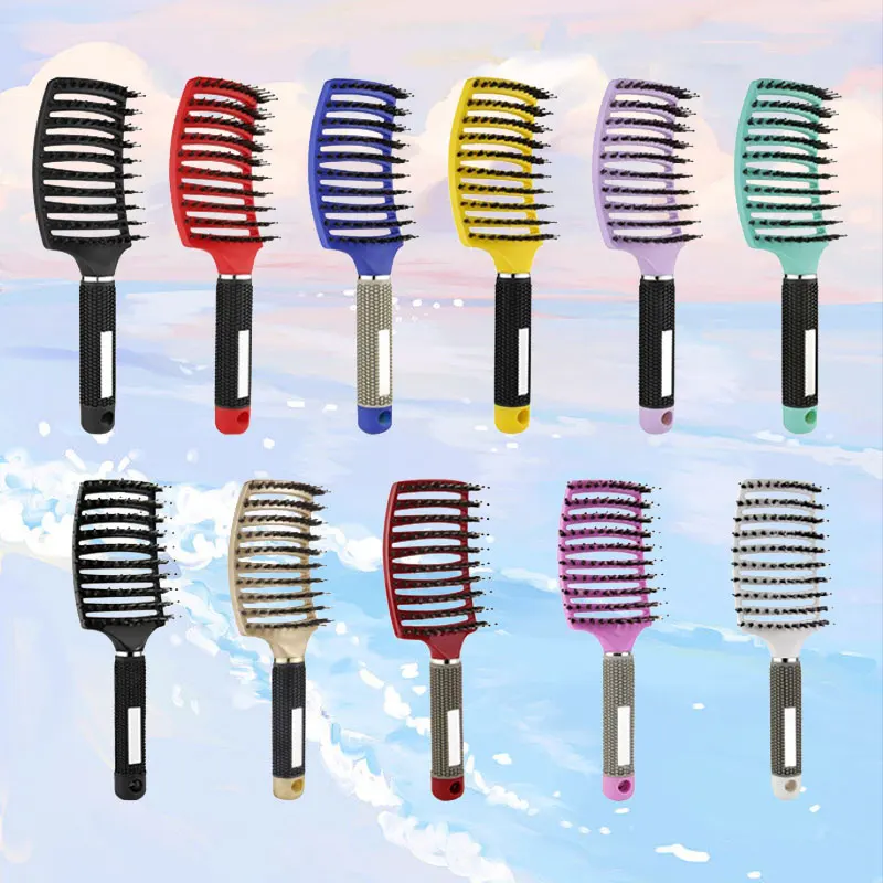 Парикмахерская изогнутая кудрявая щетина кабана щетка для распутывания волос
