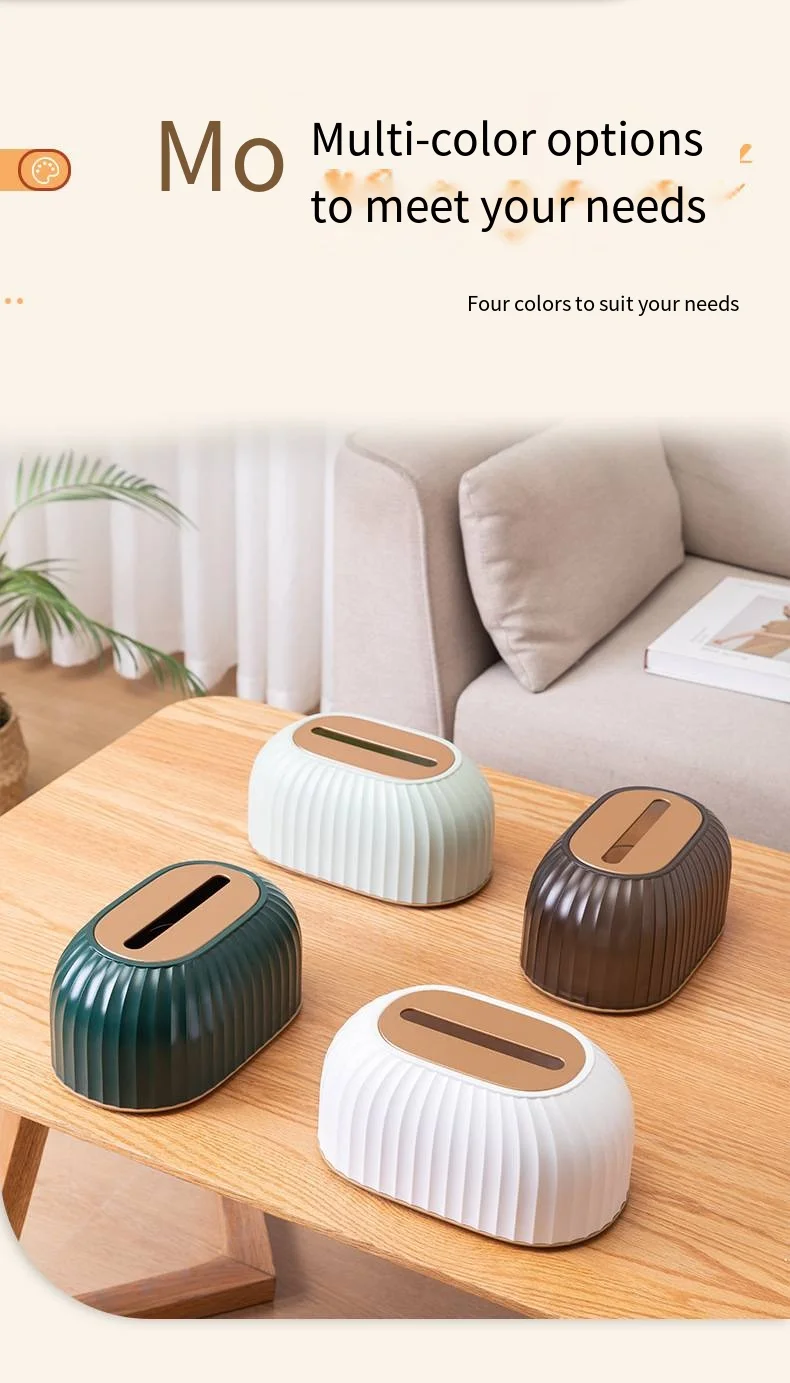 Light luxury vertical plastic tissue box desktop household stripe creative shell non-slip spring paper box supplier