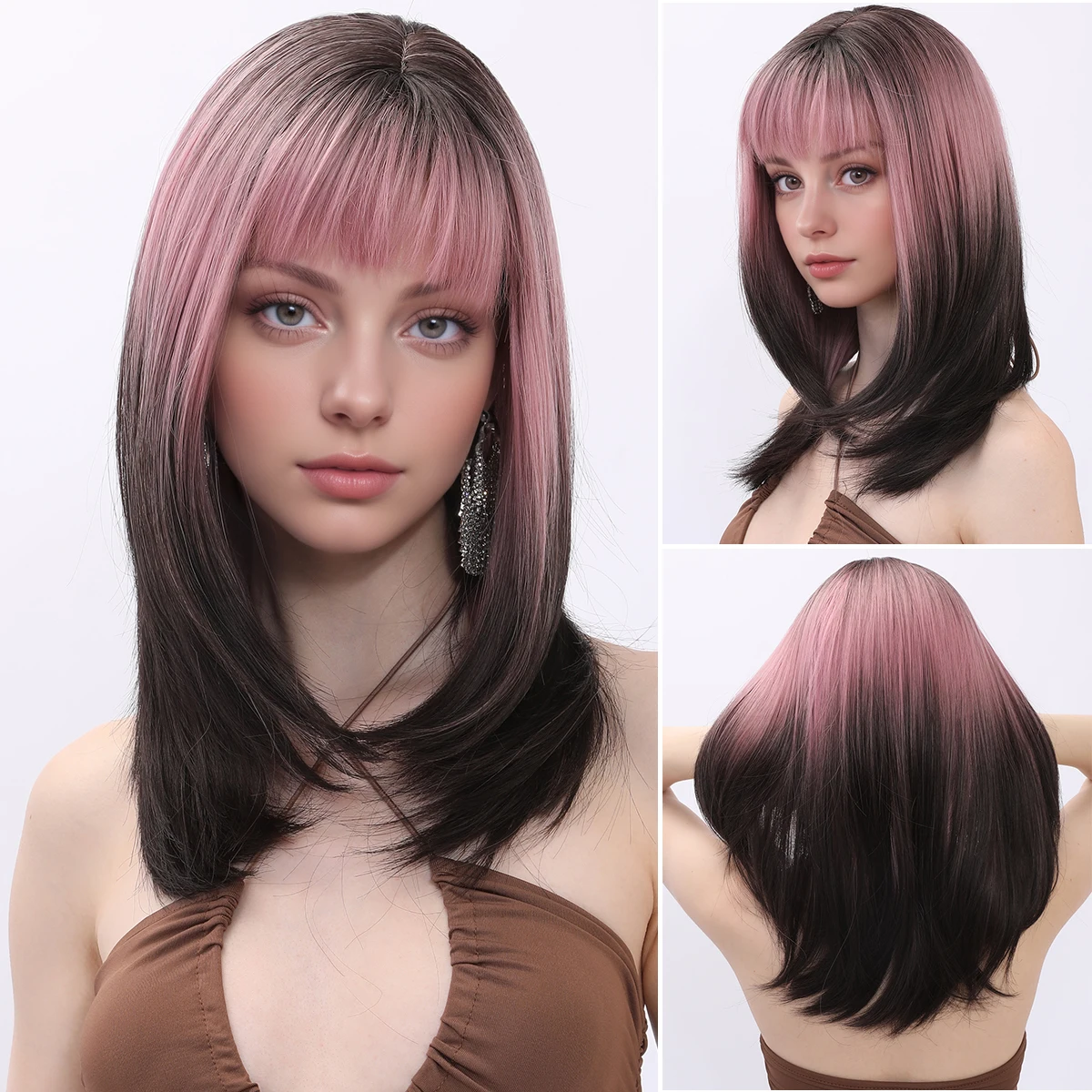 Shop SMILCO 16-Inch Synthetic Wig SM8115 for Ombre Black Pink