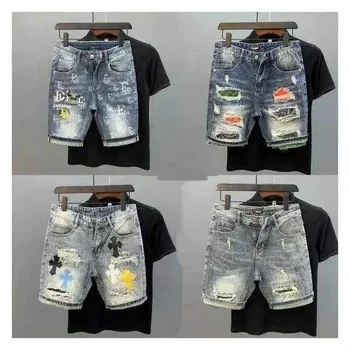 Men's Casual Denim Shorts Classic Fit Distressed Summer Fashion Ripped Short Jeans