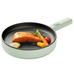 Multi-Functional Household Electric Flat-bottomed Hot Pot Energy Saver Frying Pan and Stir-Fry Pan with Tempered Glass Lid