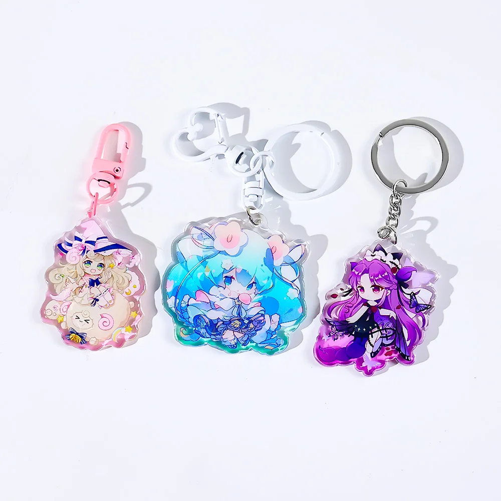 CNAWO  Free Sample Customized Epoxy Gradient Color Key Chain Anime Epoxy Key Chain Charm DIY Design with Free Accessories