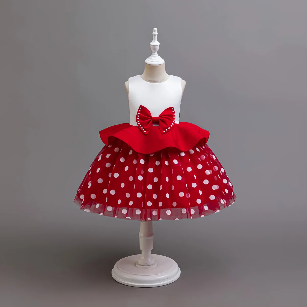 Style occidental à pois princesse enfants robe de soirée rouge bébé fille  robes d'anniversaire pour ans élégant enfant fille robe pour mariage