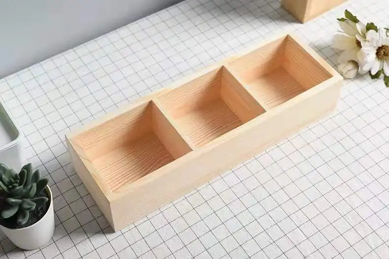 Pine Multiplaid Small Solid Wood Uncovered Wooden Storage Box Small