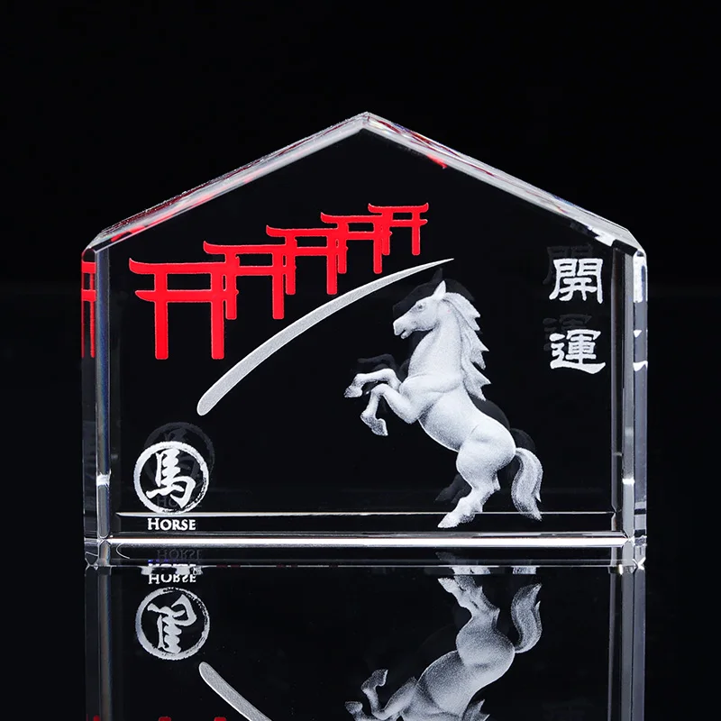 Factory Popular Custom 12 Zodiac 3D Animals Engraving New Design Crystal Block Small Glass Crystal Souvenir Gifts Decor factory